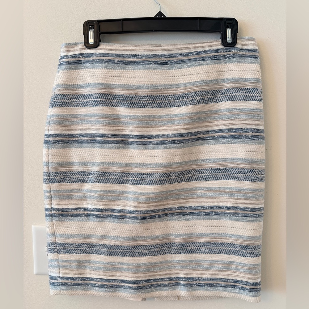 Ann Taylor Blue and Cream Striped Pencil Skirt